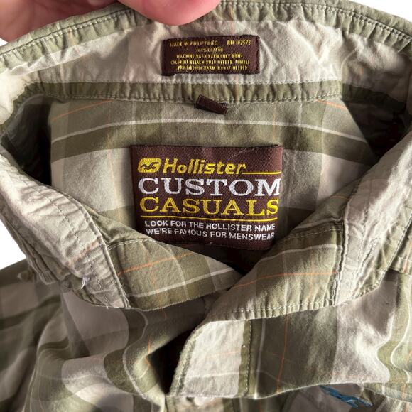 Hollister Button Shirt Mens Large Plaid Green Collared Short Sleeve Y2K Top - Picture 7 of 8